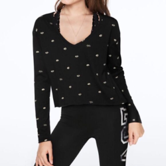 VICTORIA’S SECRET PINK | Girlfriend Lip Print Long Sleeve Crop Tee Women’s Small - Picture 1 of 7